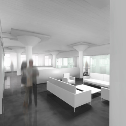 Film editing studio interior perspective: digital rendering<br /> <br /><small></small>