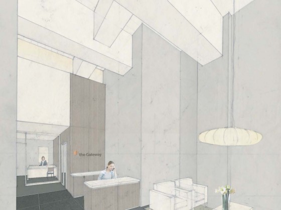 Commercial lobby interior perspective: mixed media<br /> <br /><small></small>